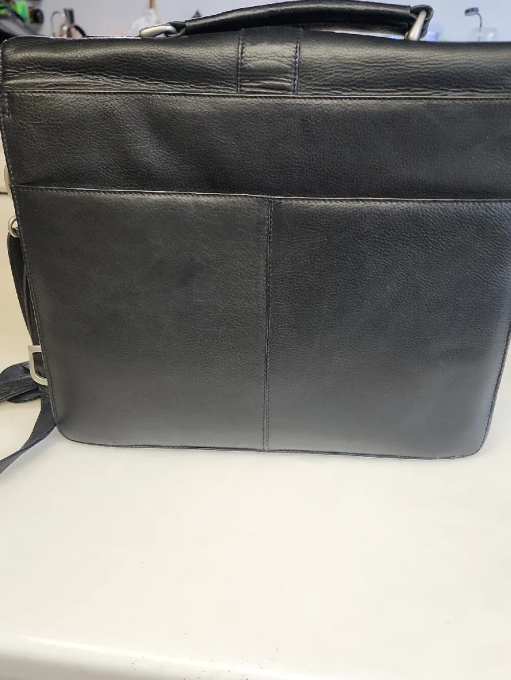 Pelle Studio Black Leather Briefcase with Silver Lock